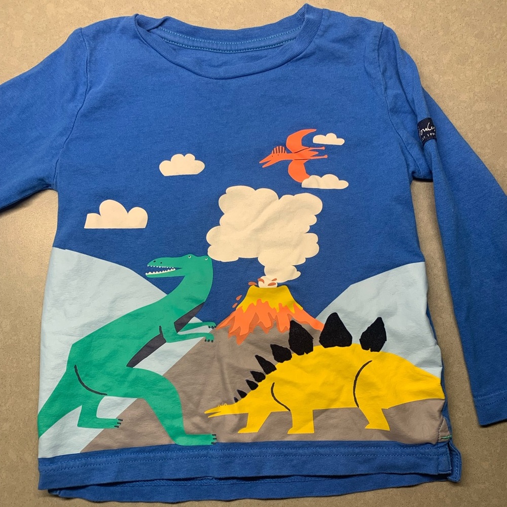 Joules Size 3 Long Sleeve Tee with Dinosaurs and Volcano